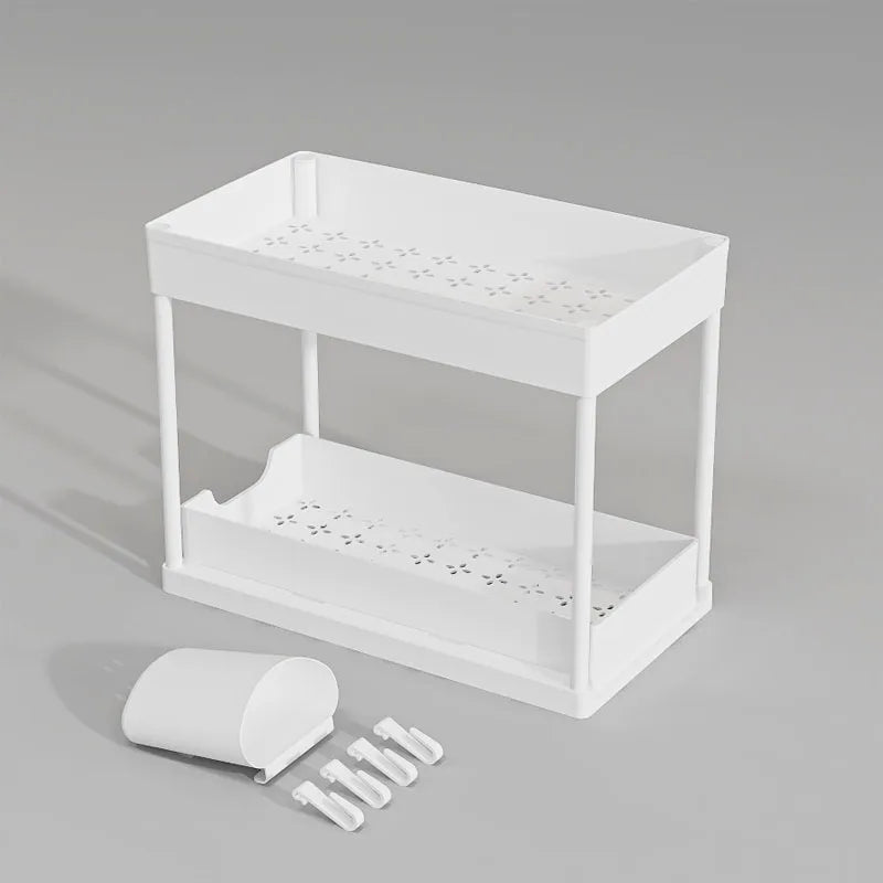 Double Tier Sliding Under Sink Organizer Rack