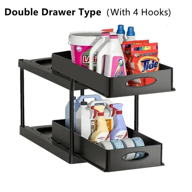 Double Tier Sliding Under Sink Organizer Rack