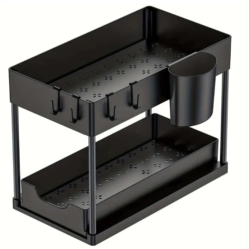 Double Tier Sliding Under Sink Organizer Rack