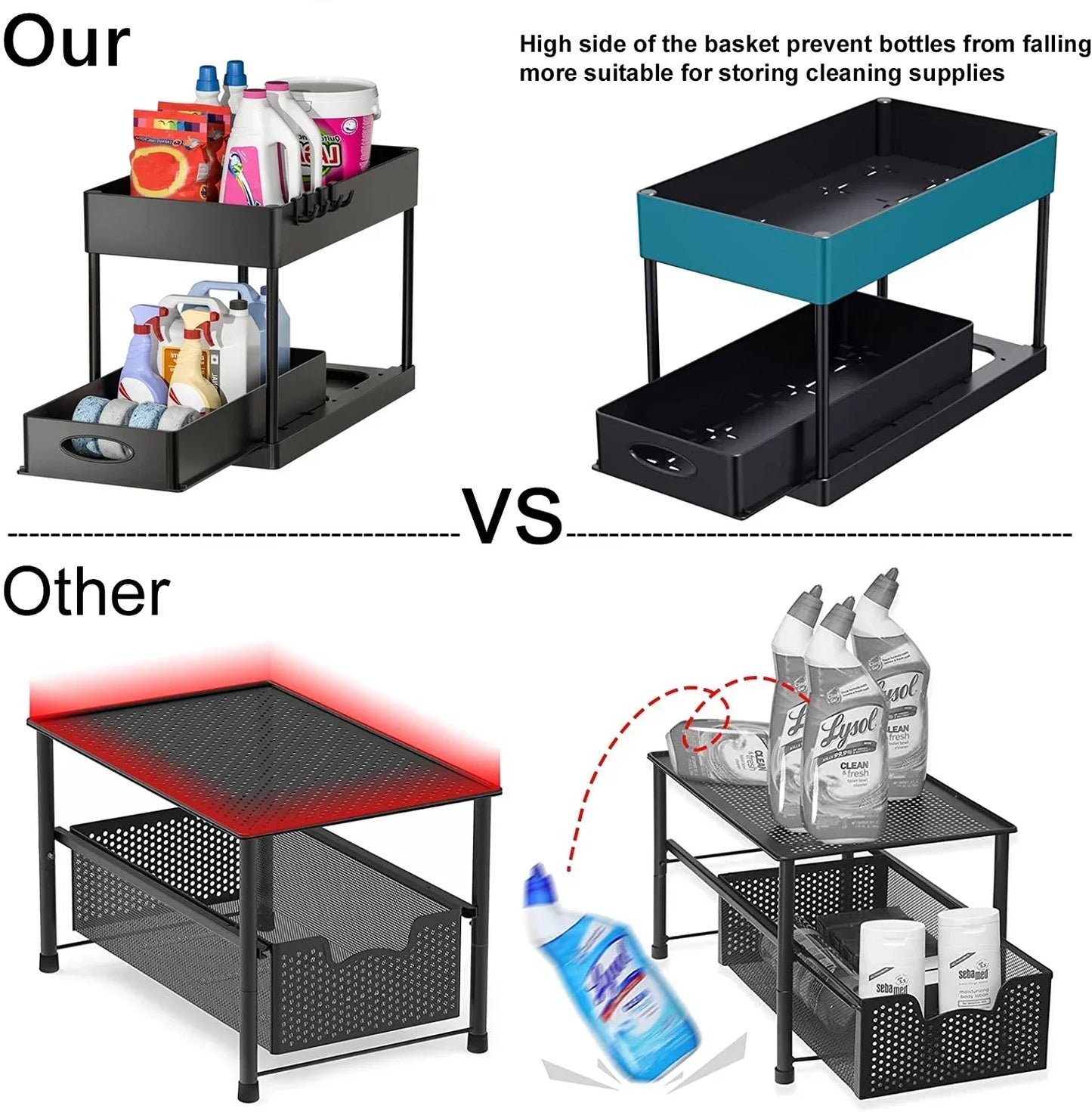 Double Tier Sliding Under Sink Organizer Rack
