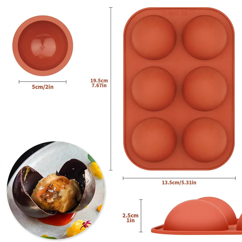 Versatile 6-Cavity Silicone Half Sphere Molds for Baking and Treats