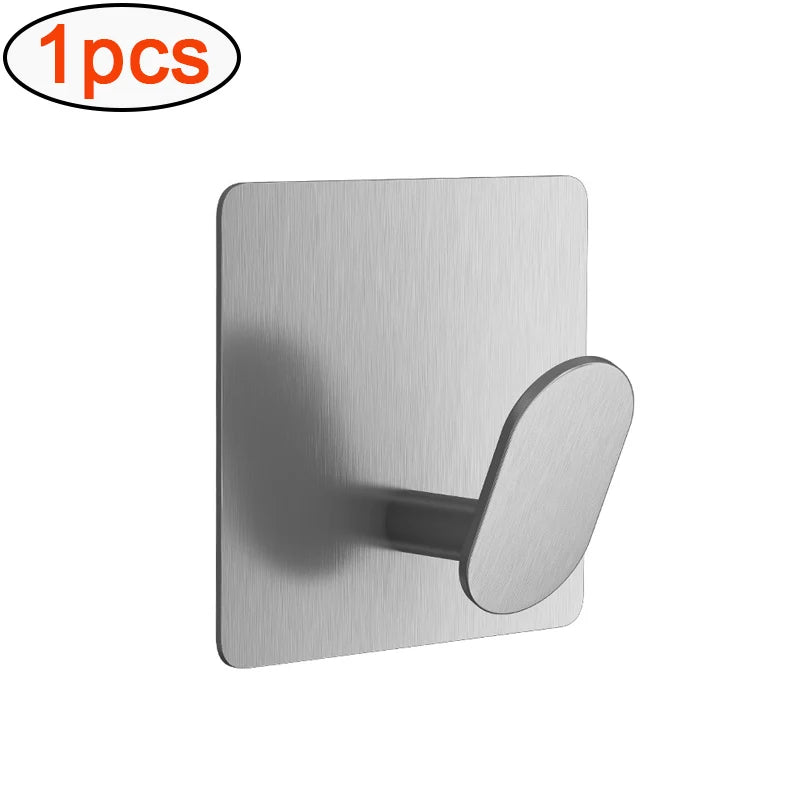 Stylish Stainless Steel Adhesive Bathroom Hooks - Multiple Packs
