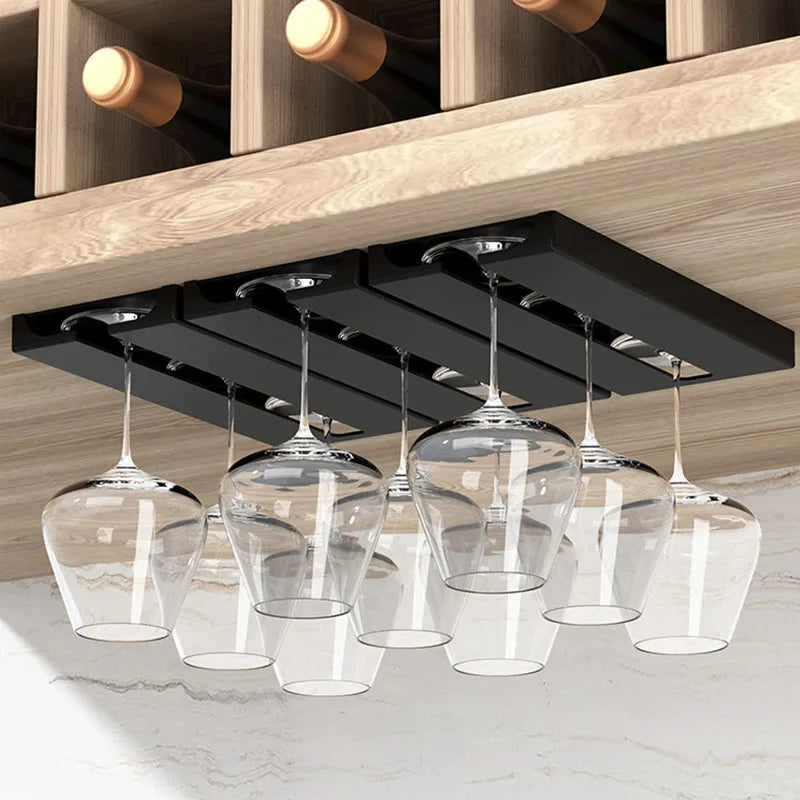 Stylish Under-Cabinet Wine Glass Rack - No Drill Installation