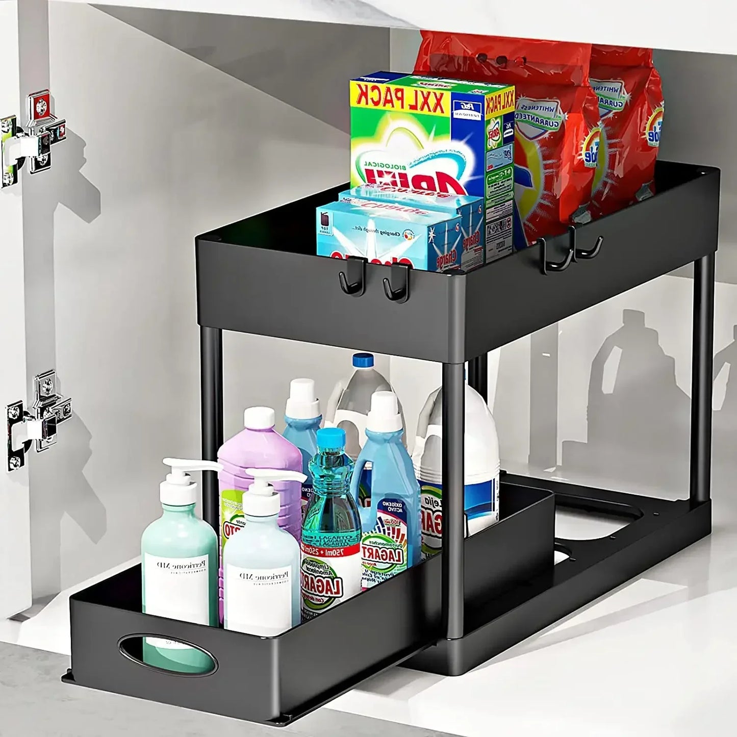 Double Tier Sliding Under Sink Organizer Rack