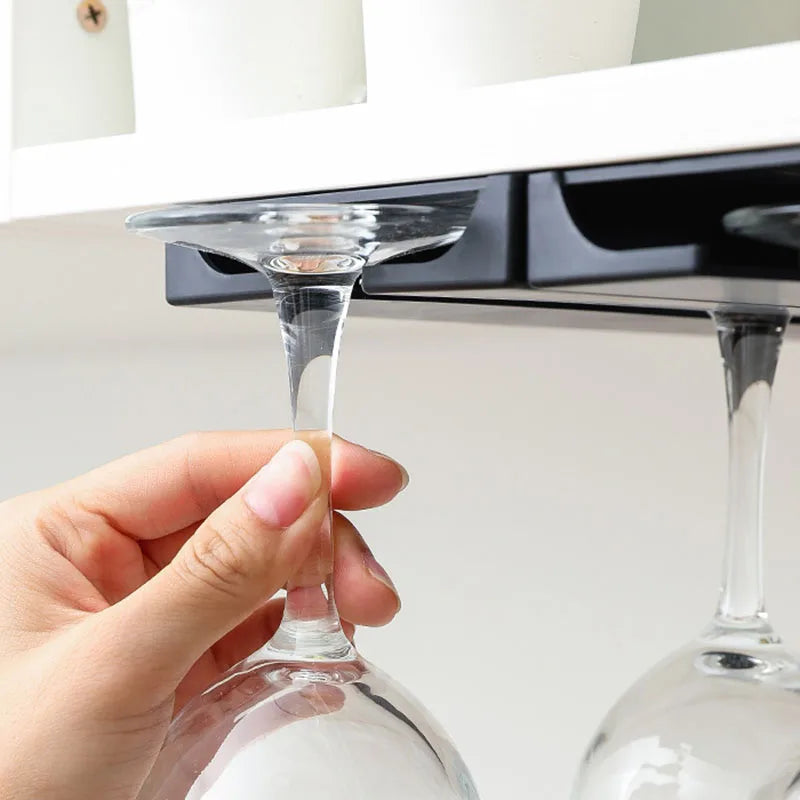 Stylish Under-Cabinet Wine Glass Rack - No Drill Installation