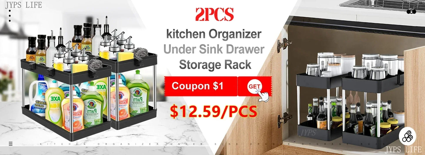 Double Tier Sliding Under Sink Organizer Rack