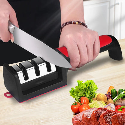 Ergonomic 3-Stage Knife Sharpener for Kitchen Use