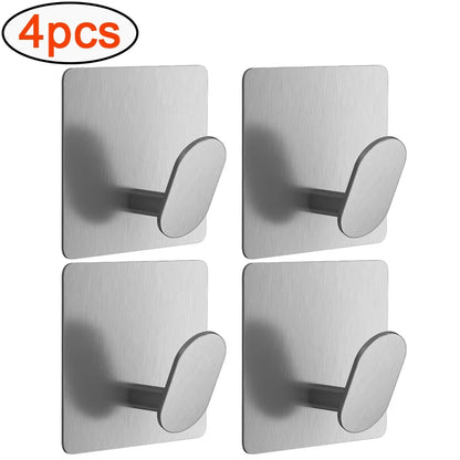 Stylish Stainless Steel Adhesive Bathroom Hooks - Multiple Packs