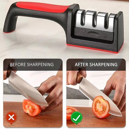 Ergonomic 3-Stage Knife Sharpener for Kitchen Use