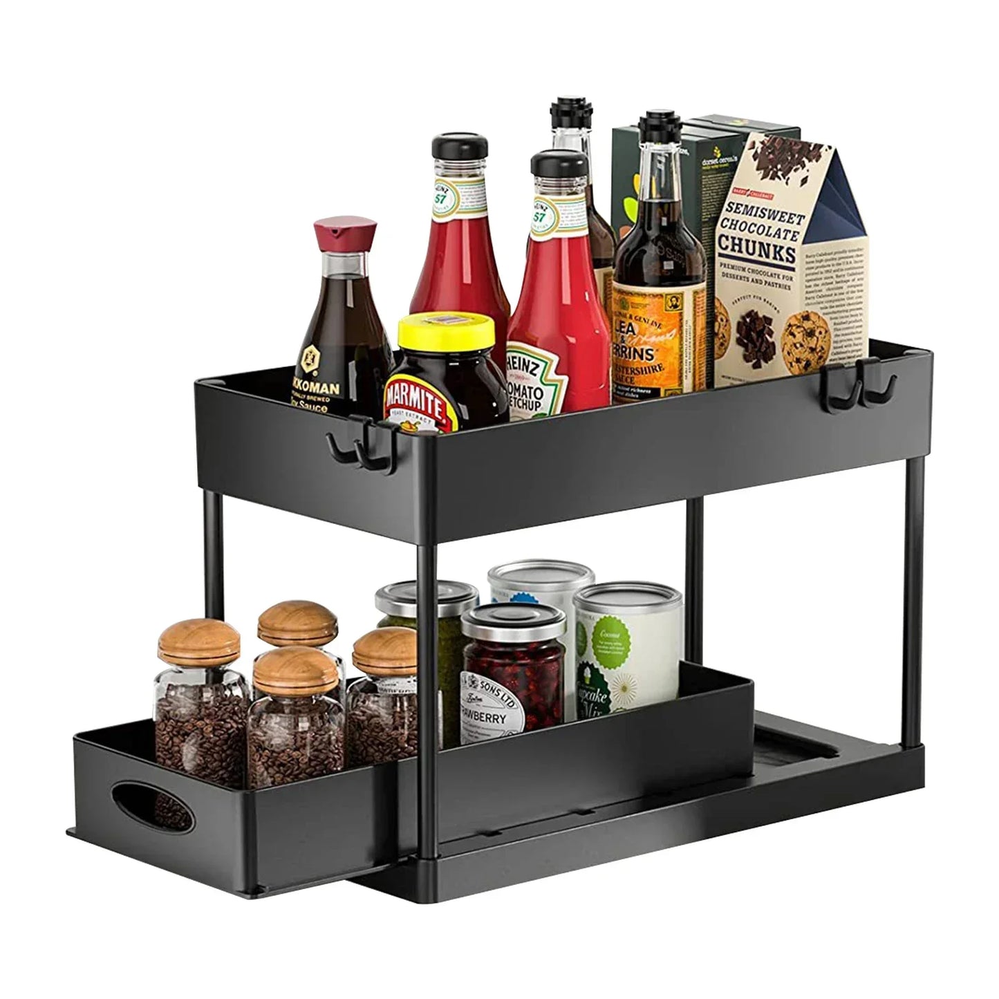 Double Tier Sliding Under Sink Organizer Rack