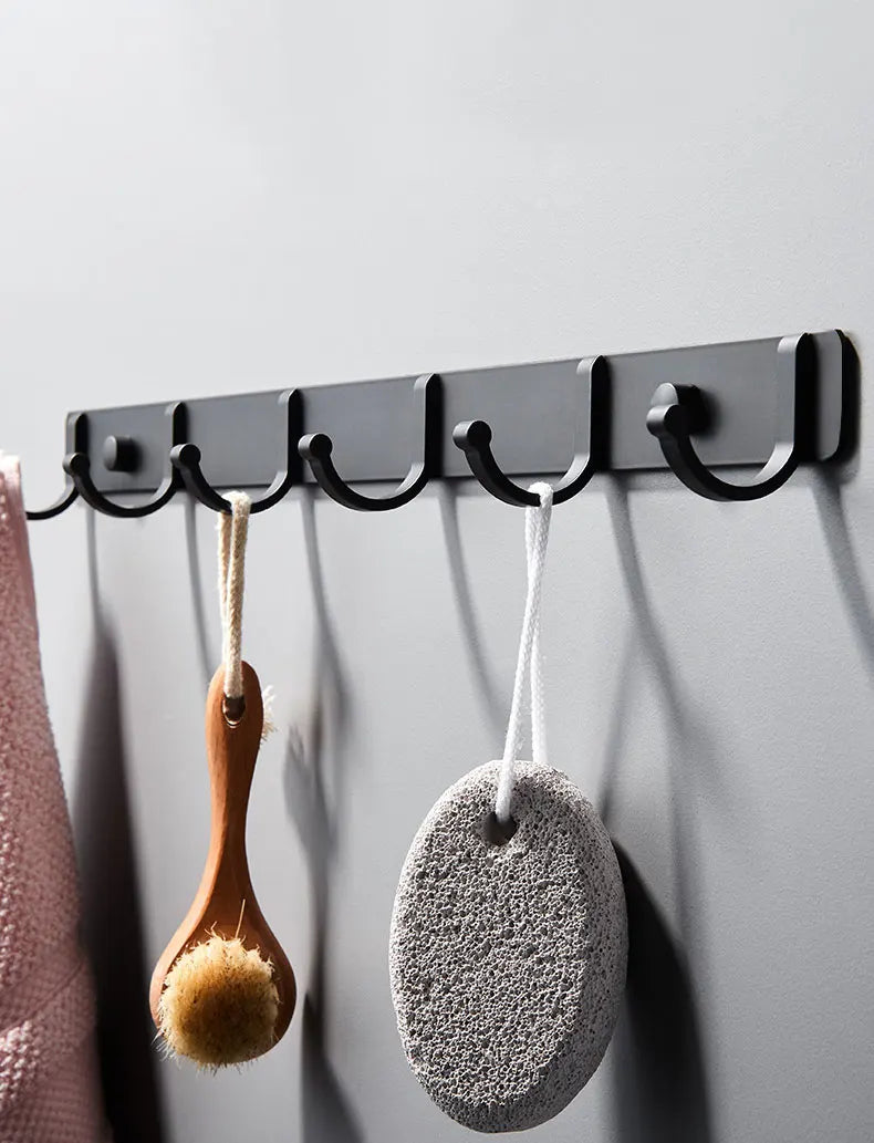 Versatile Black Aluminum Hook Rack for Home Storage