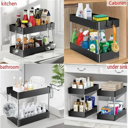 Double Tier Sliding Under Sink Organizer Rack