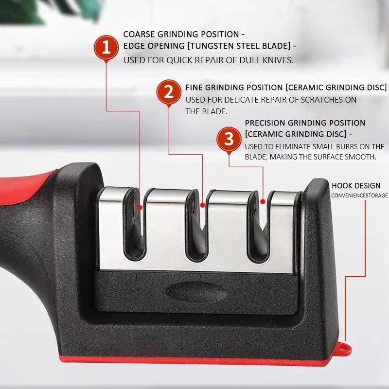 Ergonomic 3-Stage Knife Sharpener for Kitchen Use