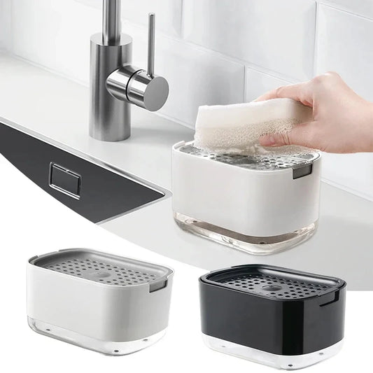 Dual-Purpose Soap Dispenser with Sponge Holder - Black & White