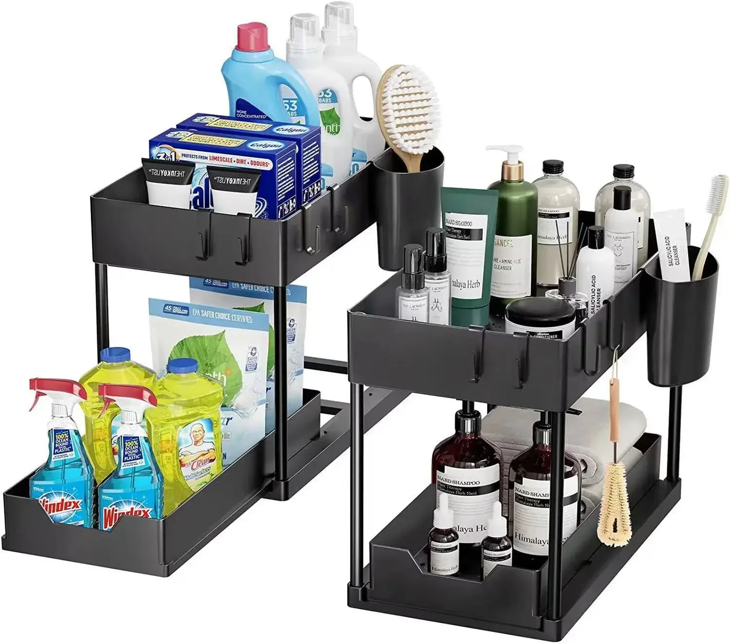 Double Tier Sliding Under Sink Organizer Rack