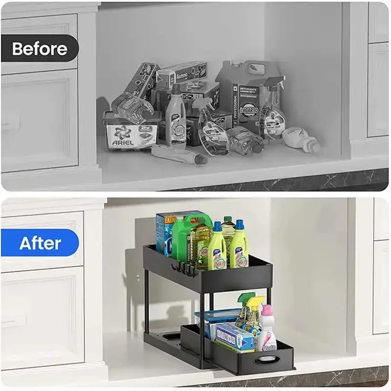 Double Tier Sliding Under Sink Organizer Rack