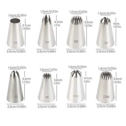 Versatile 8-Piece Stainless Steel Piping Nozzle Set