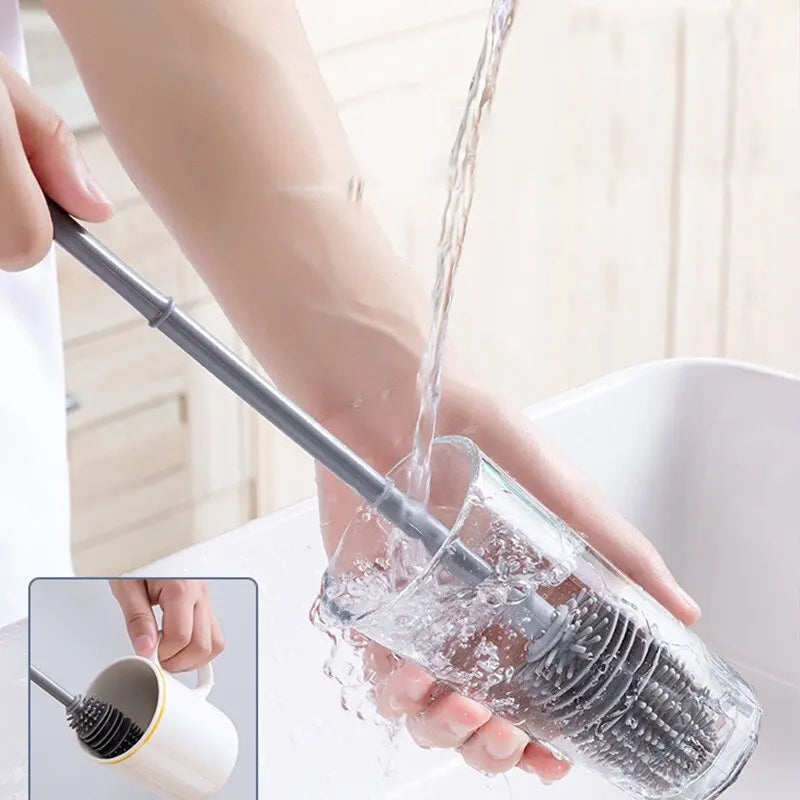 Grey Long Handle Silicone Cup Brush for Deep Cleaning