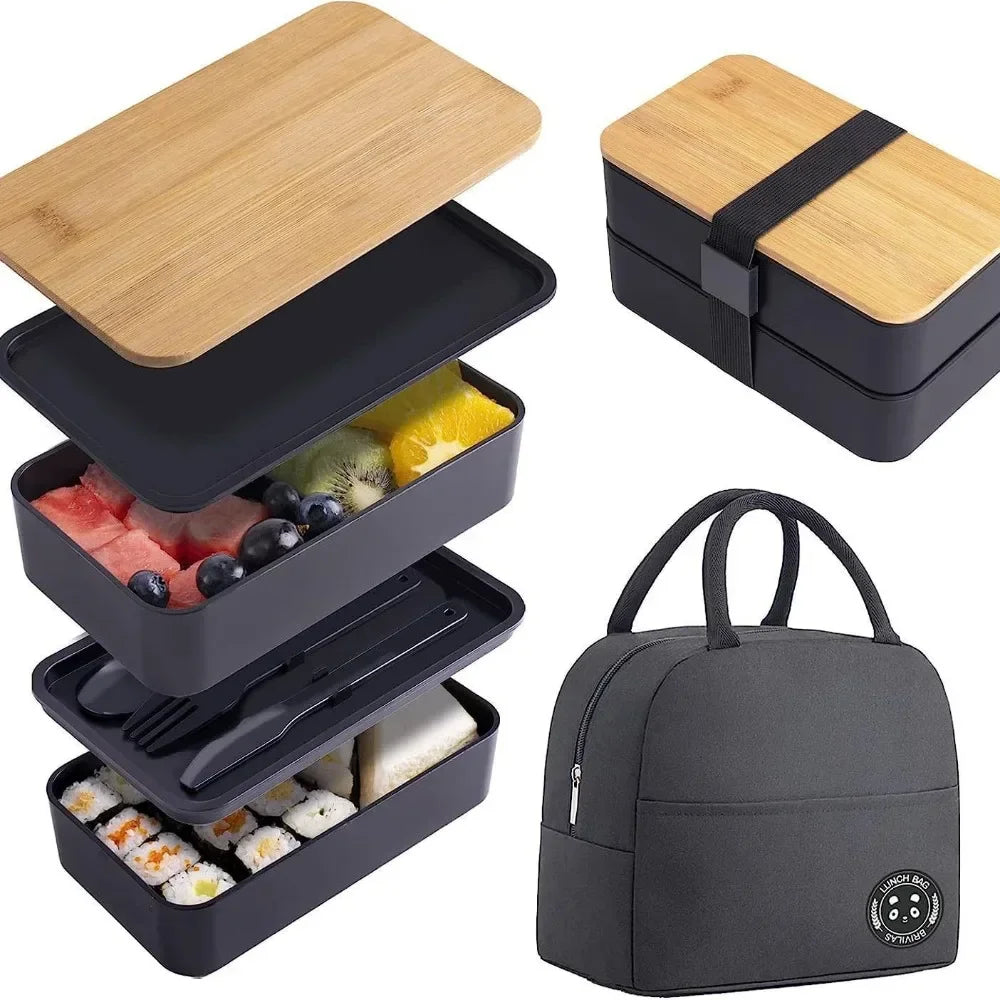 Large Capacity Stackable Bento Lunch Box with Insulated Bag