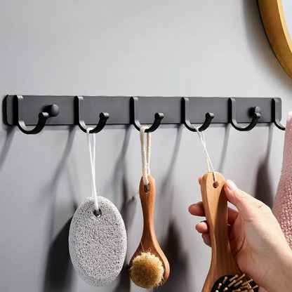 Versatile Black Aluminum Hook Rack for Home Storage