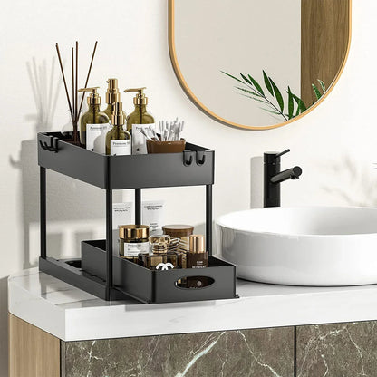 Double Tier Sliding Under Sink Organizer Rack