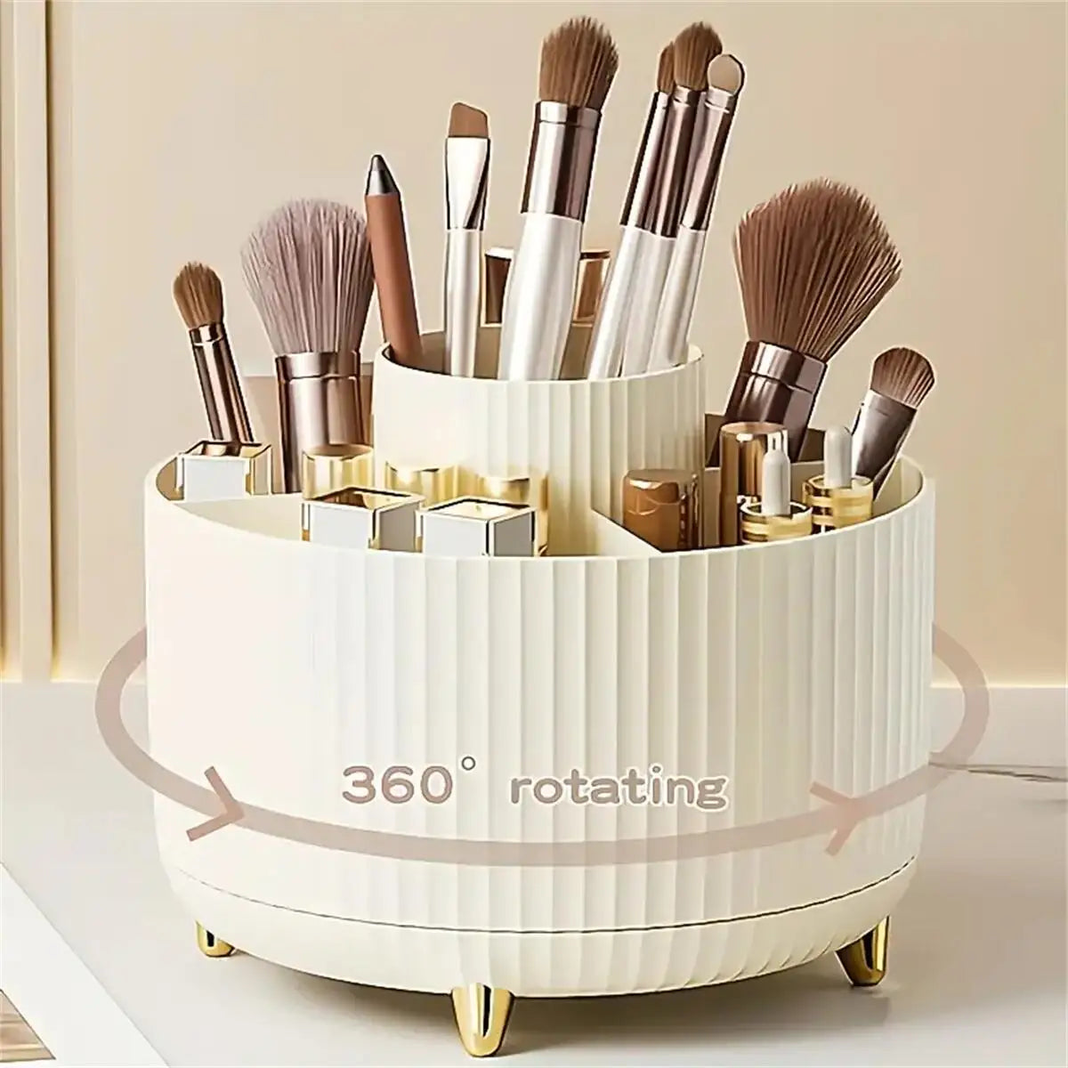 360-Degree Rotating Makeup Organizer with Five Compartments