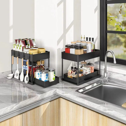 Double Tier Sliding Under Sink Organizer Rack