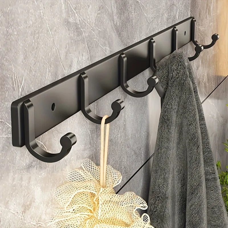 Versatile Black Aluminum Hook Rack for Home Storage