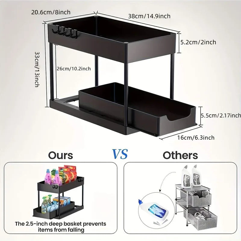 Double Tier Sliding Under Sink Organizer Rack