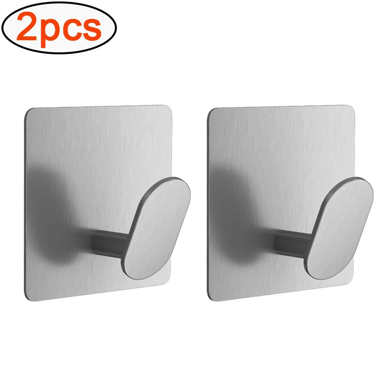 Stylish Stainless Steel Adhesive Bathroom Hooks - Multiple Packs