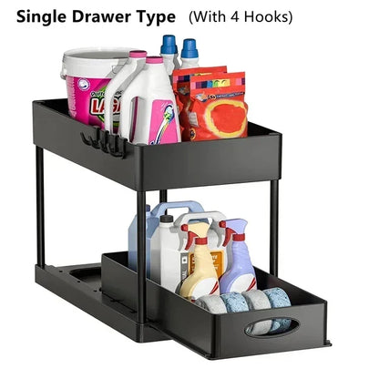 Double Tier Sliding Under Sink Organizer Rack