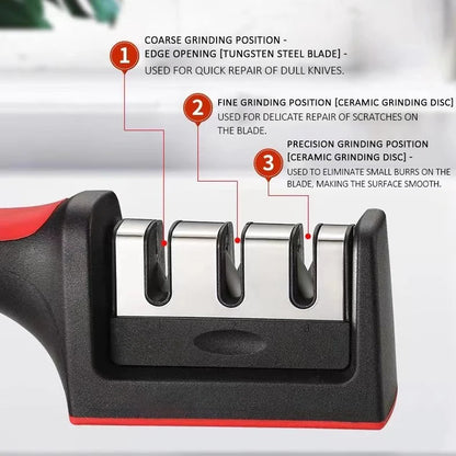 Ergonomic 3-Stage Knife Sharpener for Kitchen Use