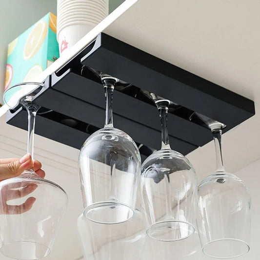 Stylish Under-Cabinet Wine Glass Rack - No Drill Installation