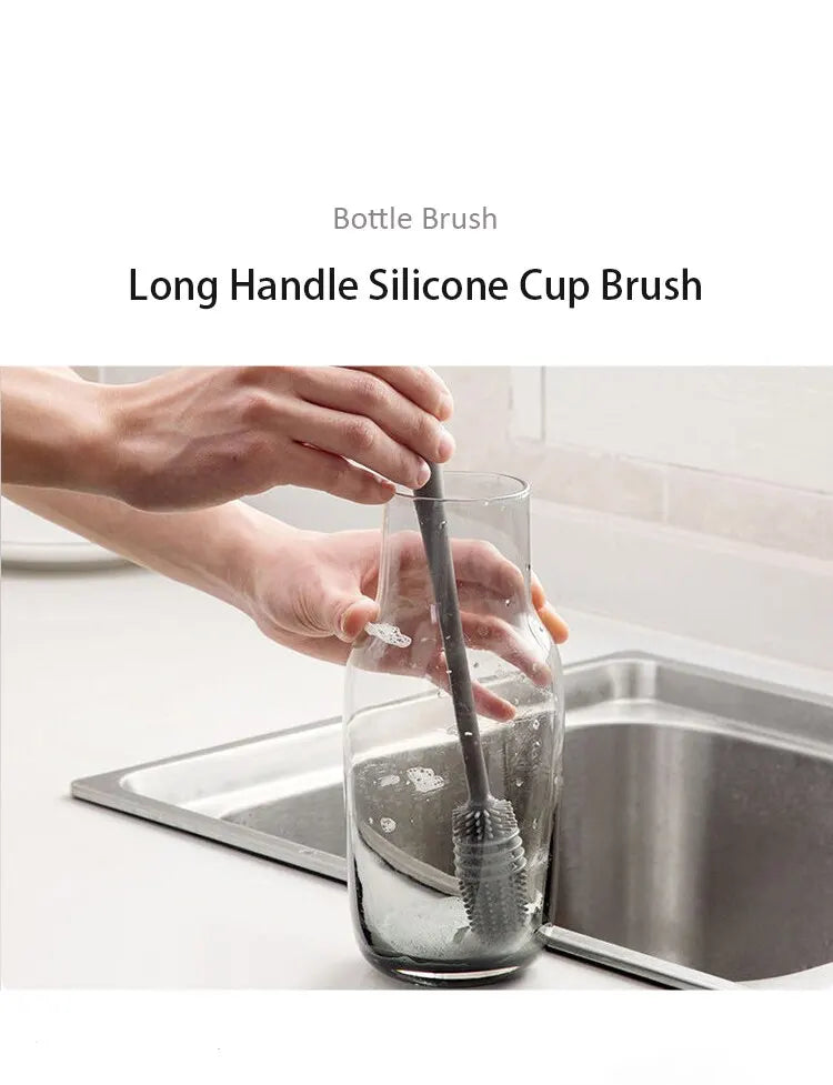 Grey Long Handle Silicone Cup Brush for Deep Cleaning