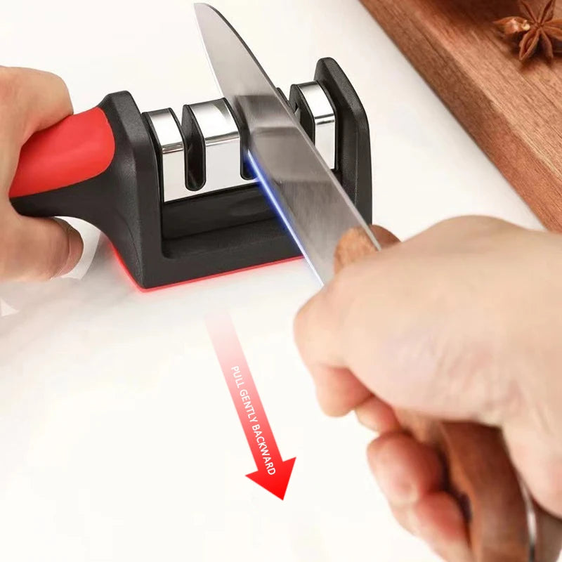 Ergonomic 3-Stage Knife Sharpener for Kitchen Use