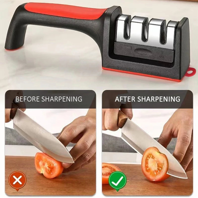 Ergonomic 3-Stage Knife Sharpener for Kitchen Use