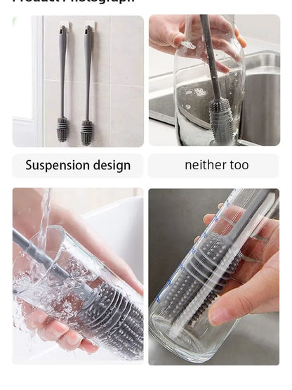 Grey Long Handle Silicone Cup Brush for Deep Cleaning