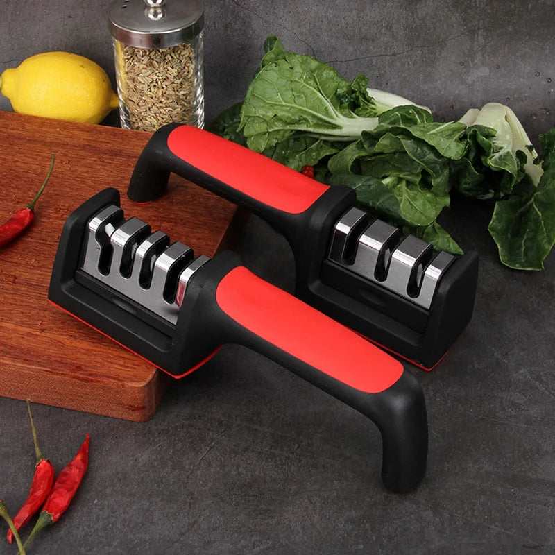 Ergonomic 3-Stage Knife Sharpener for Kitchen Use