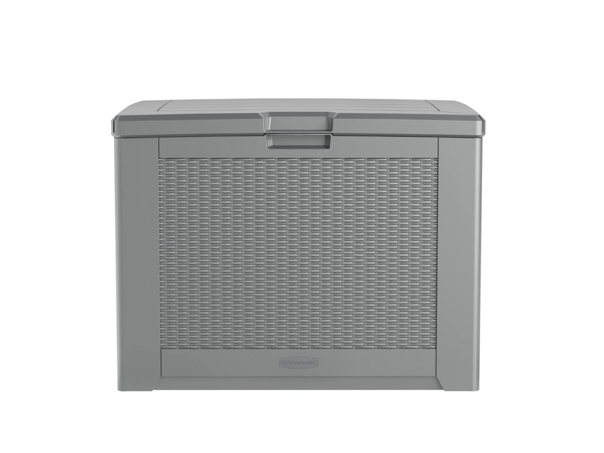 Rubbermaid Outdoor Deck Box, Medium, Weather Resistant, Gray for Lawn, Garden, Pool, Tool Storage, Home Organization