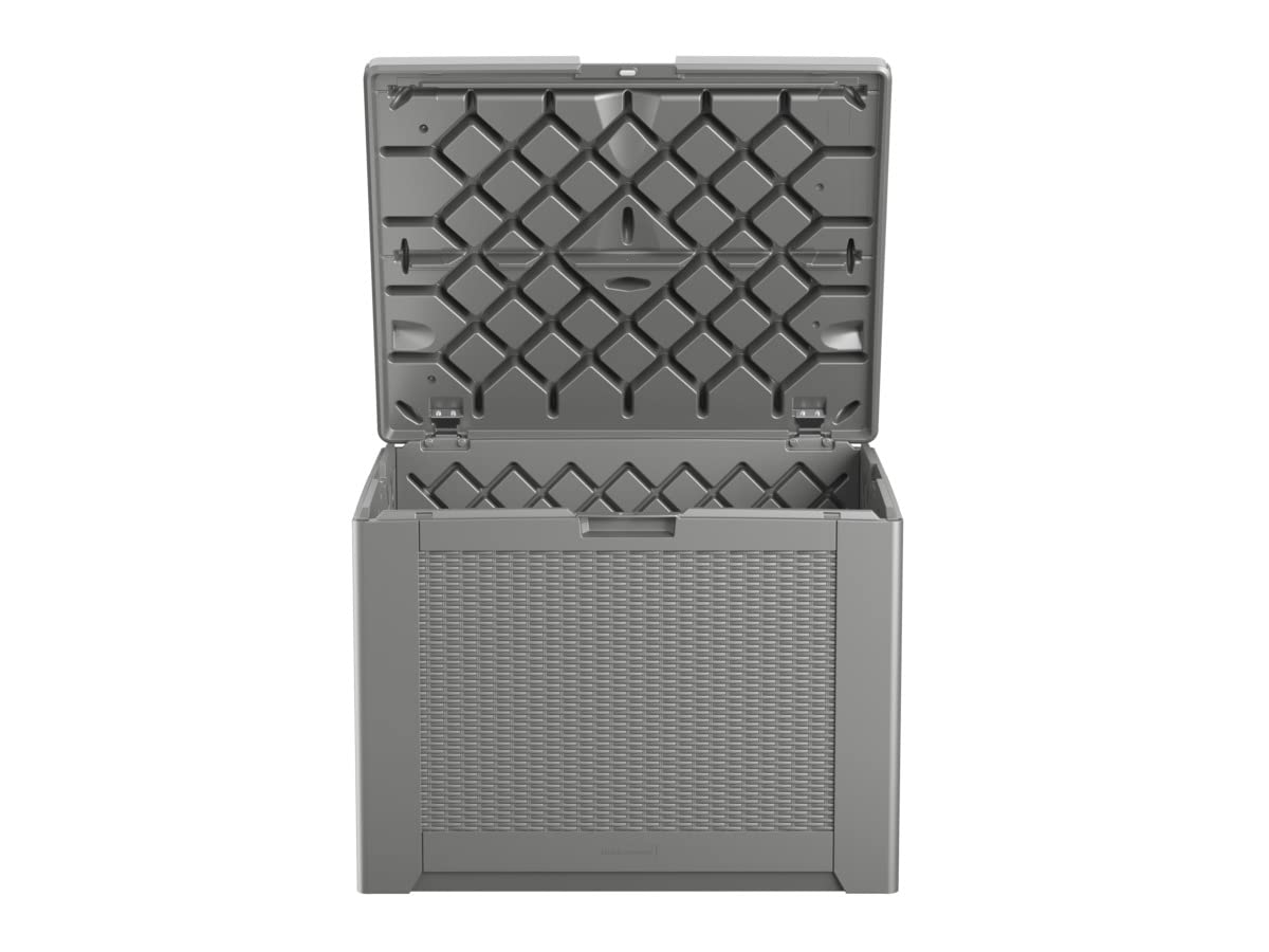 Rubbermaid Outdoor Deck Box, Medium, Weather Resistant, Gray for Lawn, Garden, Pool, Tool Storage, Home Organization