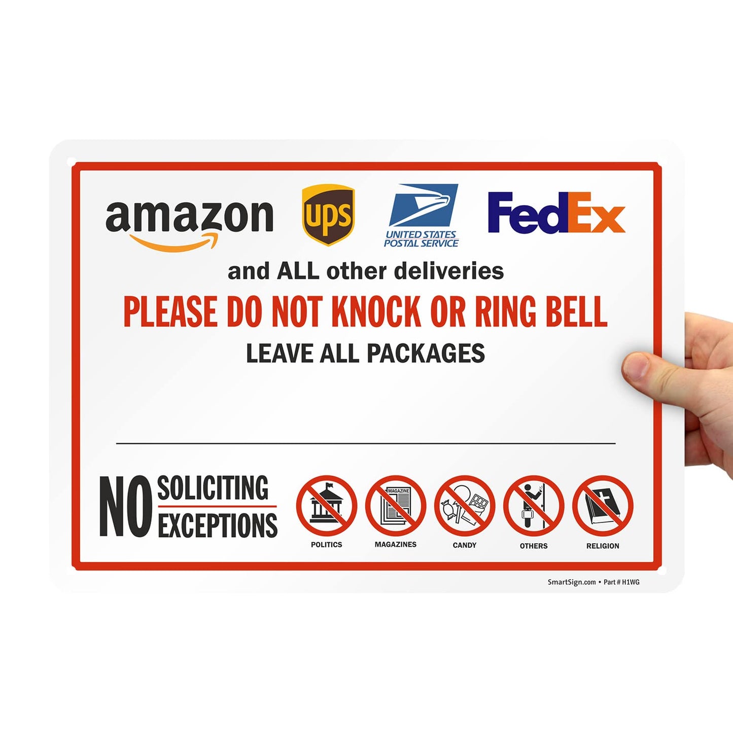 SmartSign Write-On Package Delivery Sign - “All Other Deliveries Please Do Not Knock or Ring Bell” with Delivery Logos, Dry Erase, 10 x 14 inch, 40 mil Laminated Rustproof Aluminum, Multicolor