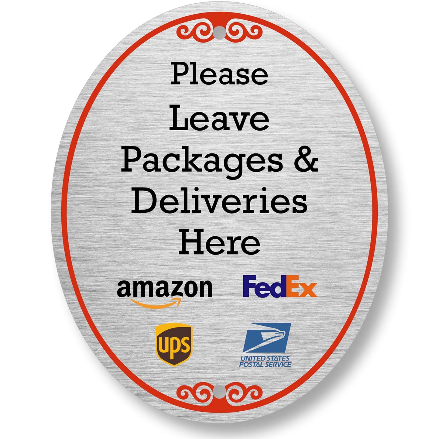 SmartSign 5 x 4 inch "Please Leave Packages And Deliveries Here" Designer Oval Sign with Symbols, 32 mil Anodized Aluminum, Multicolor