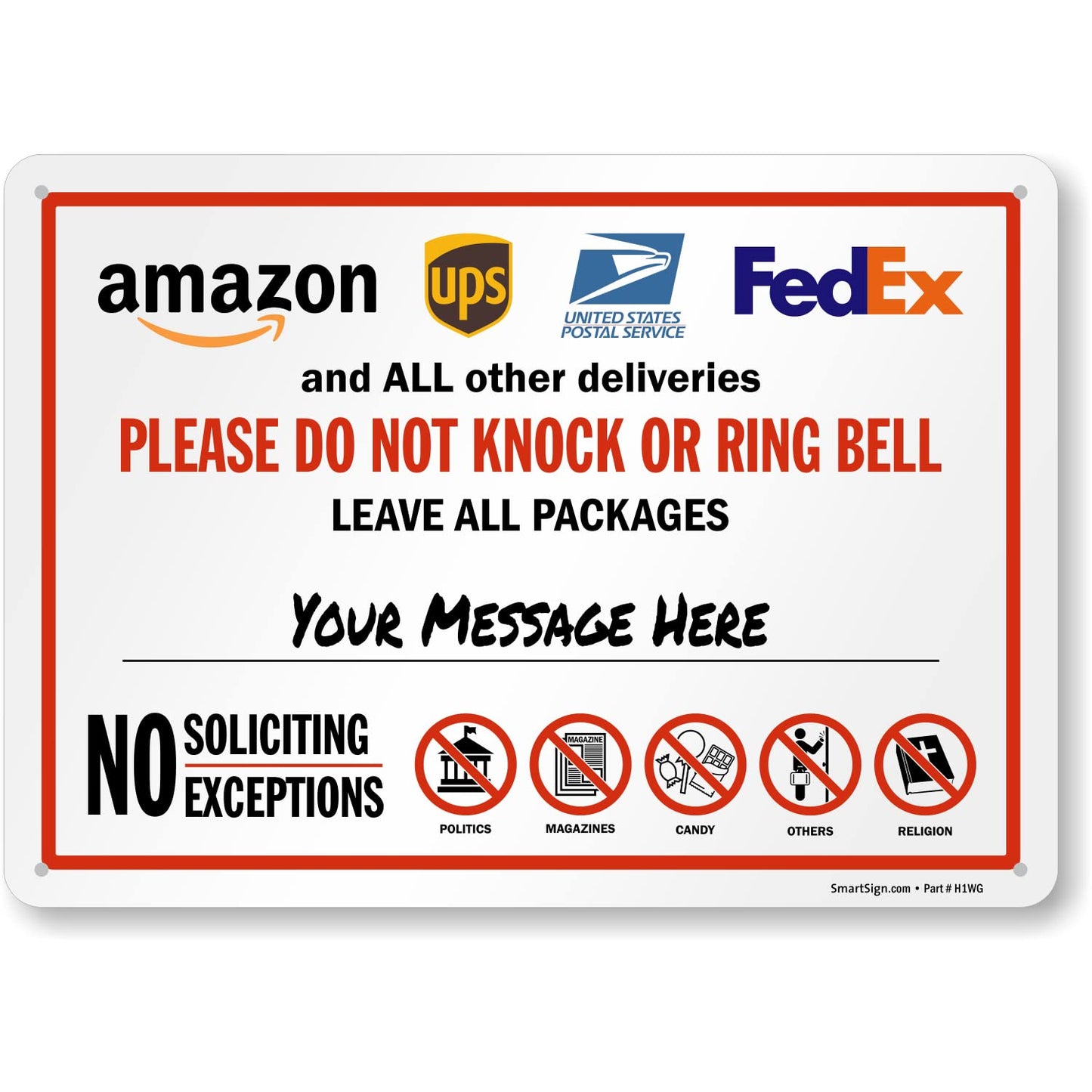 SmartSign Write-On Package Delivery Sign - “All Other Deliveries Please Do Not Knock or Ring Bell” with Delivery Logos, Dry Erase, 10 x 14 inch, 40 mil Laminated Rustproof Aluminum, Multicolor