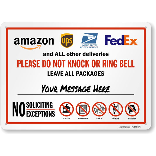 SmartSign Write-On Package Delivery Sign - “All Other Deliveries Please Do Not Knock or Ring Bell” with Delivery Logos, Dry Erase, 10 x 14 inch, 40 mil Laminated Rustproof Aluminum, Multicolor