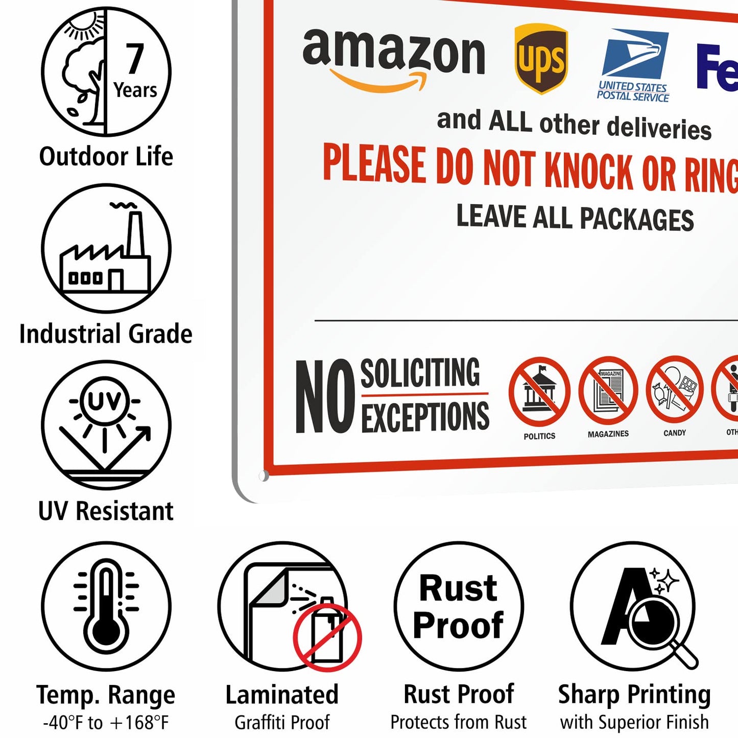 SmartSign Write-On Package Delivery Sign - “All Other Deliveries Please Do Not Knock or Ring Bell” with Delivery Logos, Dry Erase, 10 x 14 inch, 40 mil Laminated Rustproof Aluminum, Multicolor