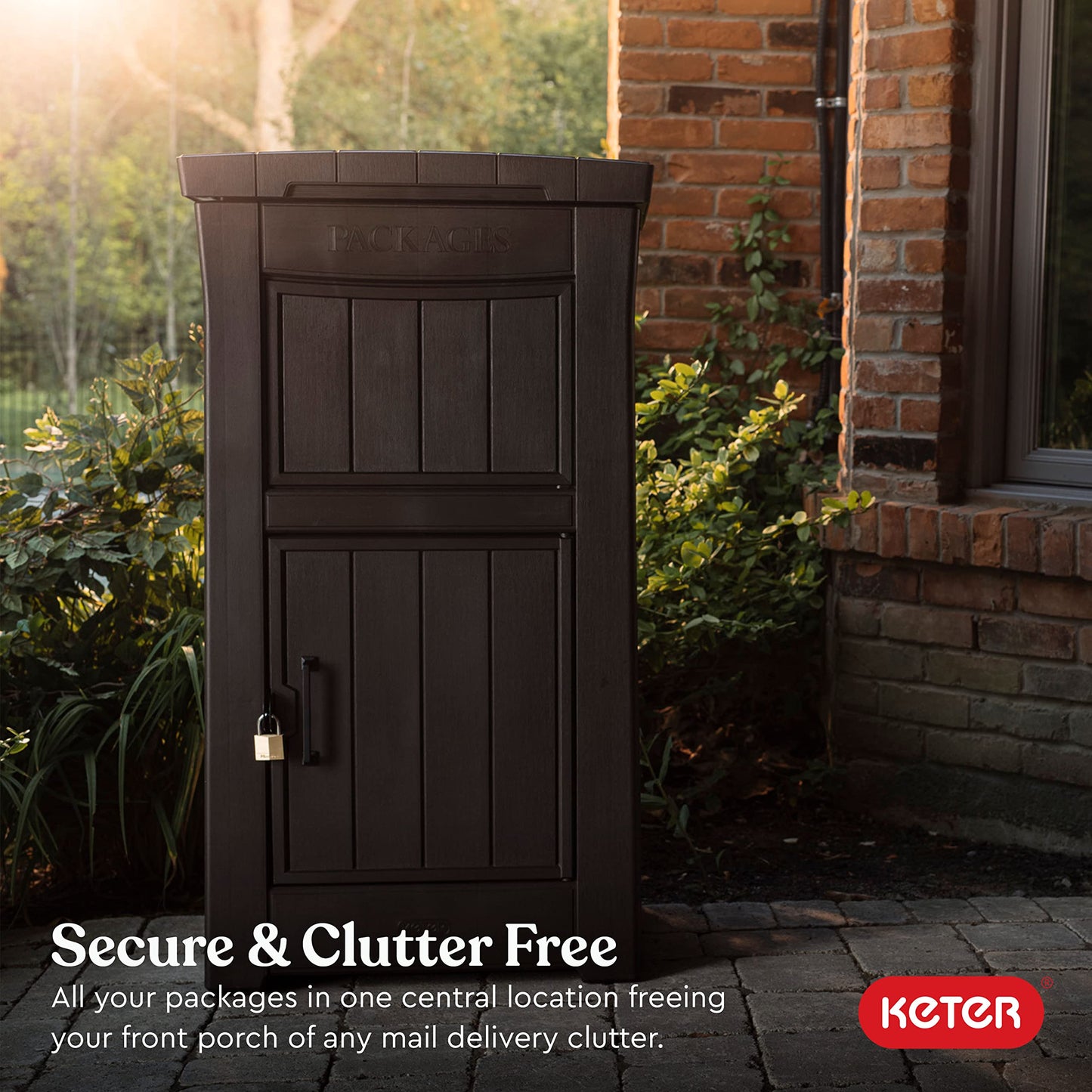 Keter Delivery Box for Porch with Lockable Secure Storage Compartment to Keep Packages Safe, One Size, Brown