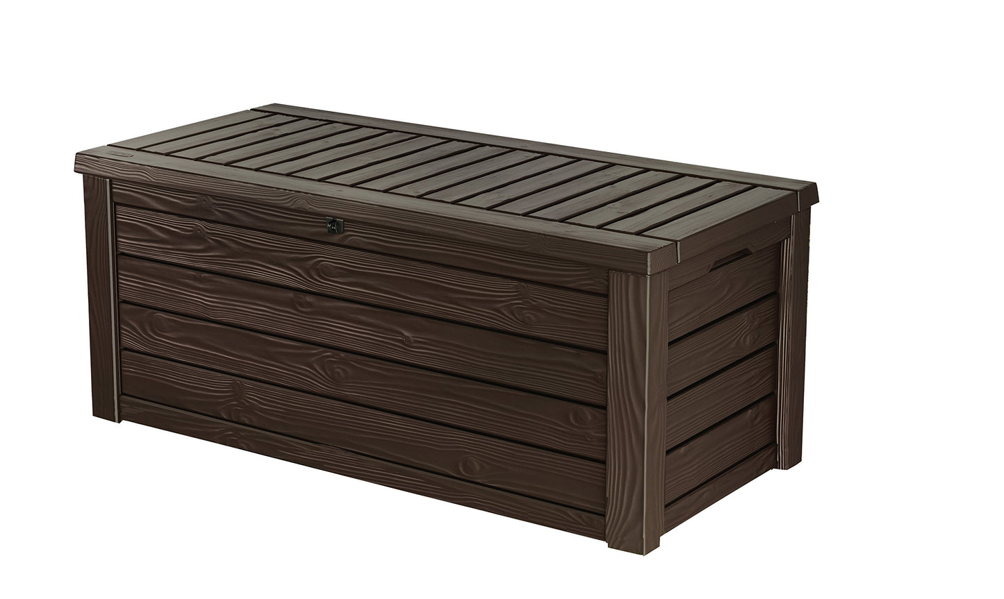 Keter Westwood 150 Gallon Plastic Backyard Outdoor Storage Deck Box for Patio Decor, Furniture Cushions, Garden Tools, & Pool Accessories, Espresso