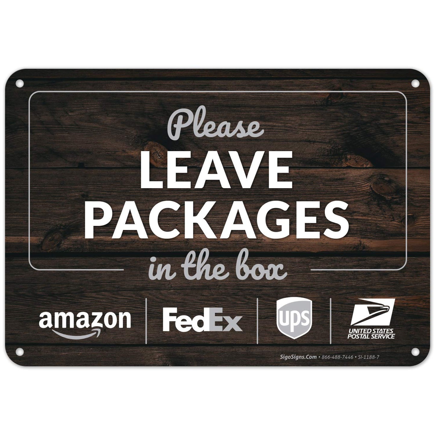 Package Delivery Sign, Please Leave Packages In The Box Wood Background, 10x7 Inches, 55 mil thick HDPE (high density polyethylene), Made in USA by Sigo Signs