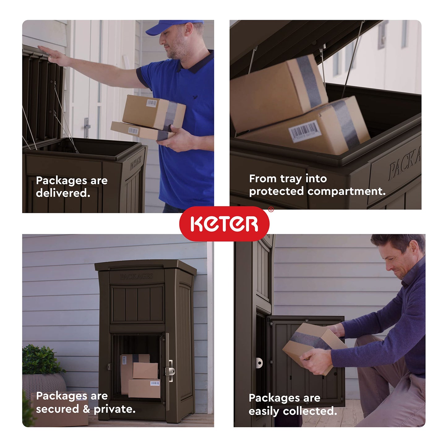 Keter Delivery Box for Porch with Lockable Secure Storage Compartment to Keep Packages Safe, One Size, Brown