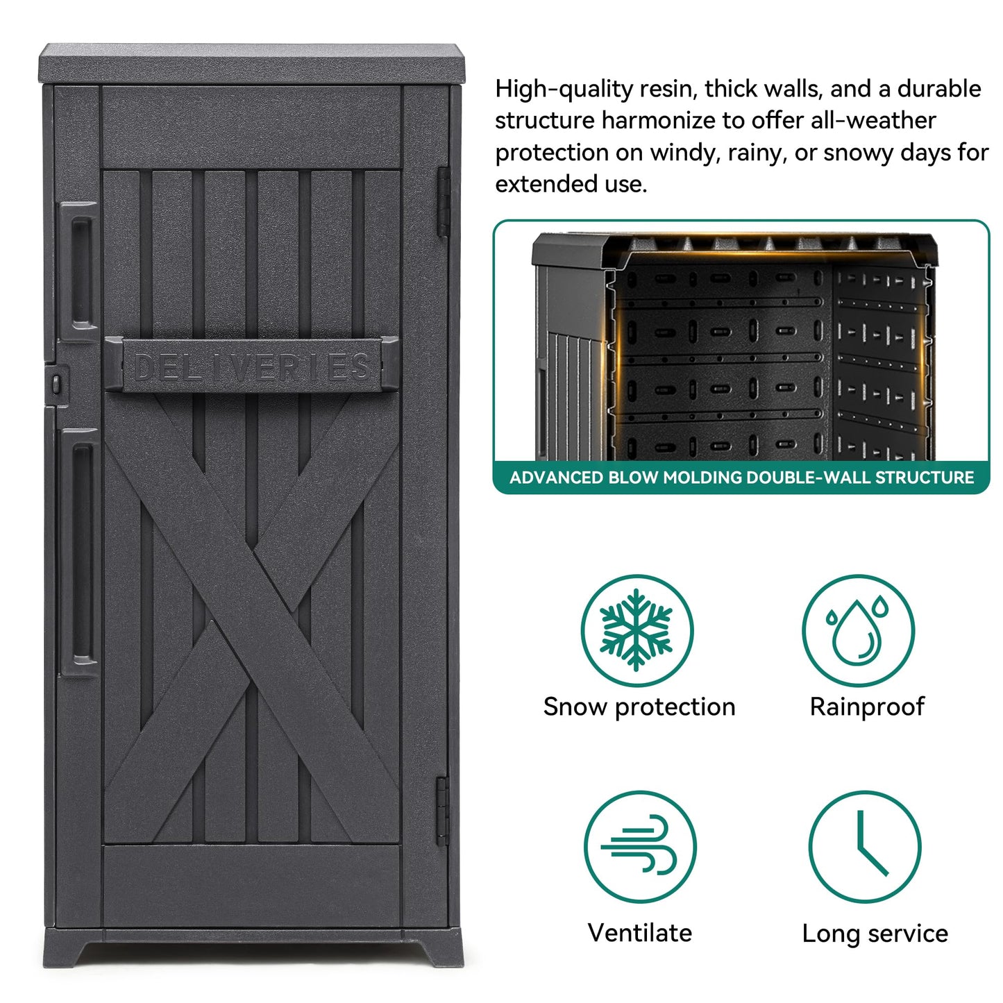 YITAHOME 60 Gallon Large Package Delivery and Storage Box with Lockable Secure, Double-Wall Resin Outdoor Package Delivery and Waterproof Deck Box for Porch, Curbside, 8.5 Cubic feet, Gray